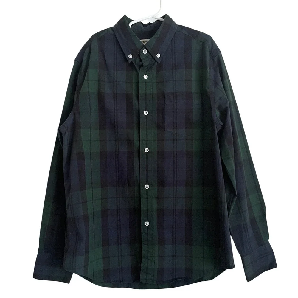 Crewcuts by J. Crew Boys Plaid Button Down Shirt 12 Green Navy LS Preppy Holiday